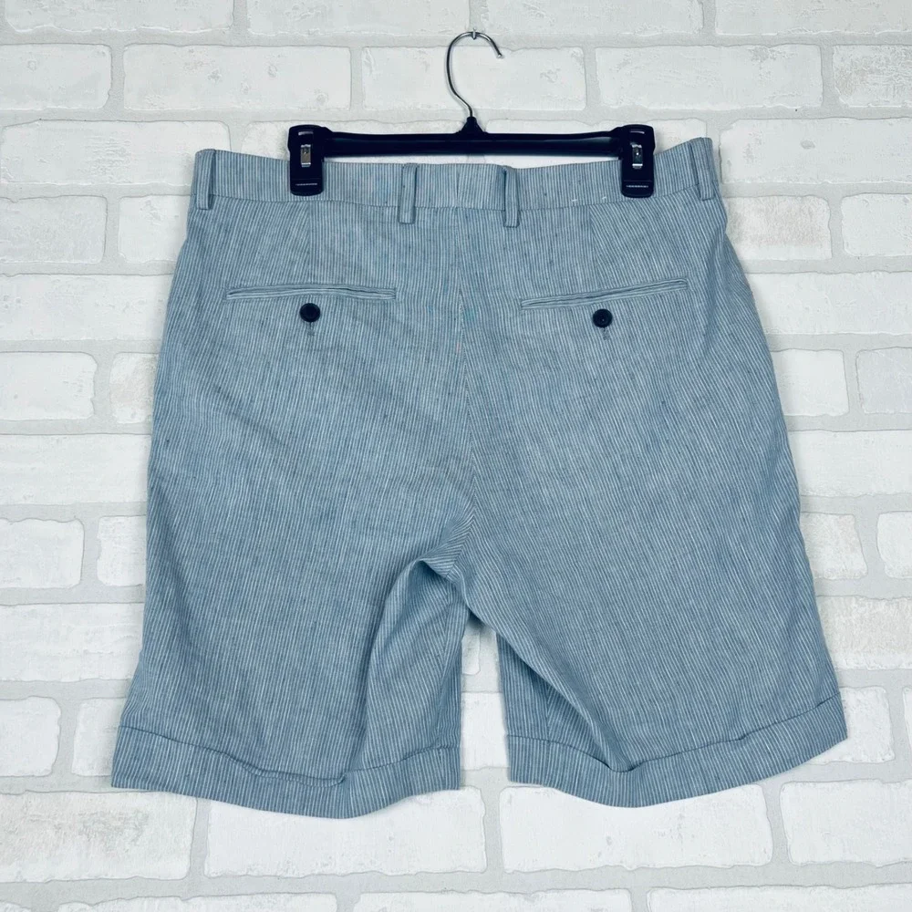 Express Mens Blue White Striped Seersucker Cuffed Shorts Size 32